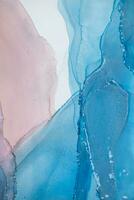 Painting created with alcohol ink. Soft smooth color transitions combined with clear gold and silver edges. Blue, pink, green abstract color combination. photo