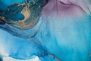 Painting created with alcohol ink. Soft smooth color transitions combined with clear gold and silver edges. Blue, pink, green abstract color combination. photo