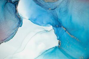 Painting created with alcohol ink. Soft smooth color transitions combined with clear gold and silver edges. Blue, pink, green abstract color combination. photo