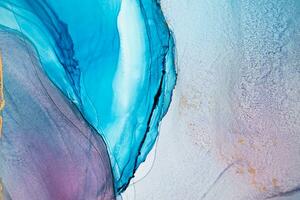 Painting created with alcohol ink. Soft smooth color transitions combined with clear gold and silver edges. Blue, pink, green abstract color combination. photo