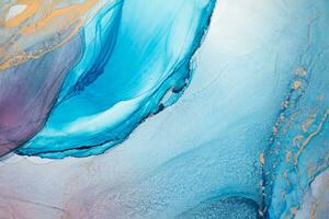 Painting created with alcohol ink. Soft smooth color transitions combined with clear gold and silver edges. Blue, pink, green abstract color combination. photo