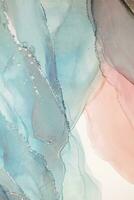Painting created with alcohol ink. Soft smooth color transitions combined with clear gold and silver edges. Blue, pink, green abstract color combination. photo
