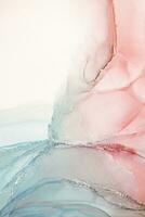 Painting created with alcohol ink. Soft smooth color transitions combined with clear gold and silver edges. Blue, pink, green abstract color combination. photo