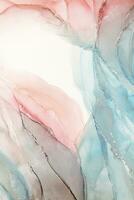 Painting created with alcohol ink. Soft smooth color transitions combined with clear gold and silver edges. Blue, pink, green abstract color combination. photo