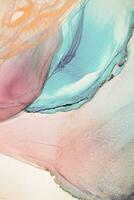 Painting created with alcohol ink. Soft smooth color transitions combined with clear gold and silver edges. Blue, pink, green abstract color combination. photo