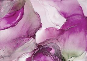 Painting created with alcohol ink. Soft smooth color transitions combined with clear gold and silver edges. Blue, pink, green abstract color combination. photo