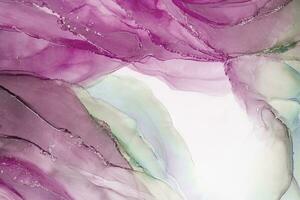 Painting created with alcohol ink. Soft smooth color transitions combined with clear gold and silver edges. Blue, pink, green abstract color combination. photo