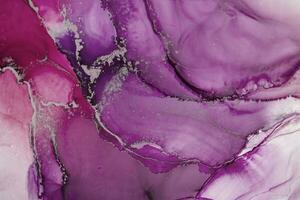 Painting created with alcohol ink. Soft smooth color transitions combined with clear gold and silver edges. Blue, pink, green abstract color combination. photo