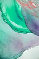 Painting created with alcohol ink. Soft smooth color transitions combined with clear gold and silver edges. Blue, pink, green abstract color combination. photo