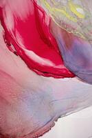 Painting created with alcohol ink. Soft smooth color transitions combined with clear gold and silver edges. Blue, pink, green abstract color combination. photo