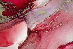 Painting created with alcohol ink. Soft smooth color transitions combined with clear gold and silver edges. Blue, pink, green abstract color combination. photo
