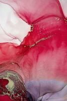Painting created with alcohol ink. Soft smooth color transitions combined with clear gold and silver edges. Blue, pink, green abstract color combination. photo