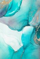 Painting created with alcohol ink. Soft smooth color transitions combined with clear gold and silver edges. Blue, pink, green abstract color combination. photo