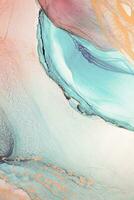 Painting created with alcohol ink. Soft smooth color transitions combined with clear gold and silver edges. Blue, pink, green abstract color combination. photo