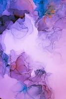 Abstract created using the technique of Alcohol ink. Macro photography of the smallest details of a panting. The panting shows how overflows of shades and colors of paint resemble space motifs. photo