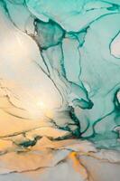 Abstract created using the technique of Alcohol ink. Macro photography of the smallest details of a panting. The panting shows how overflows of shades and colors of paint resemble space motifs. photo