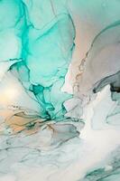 Abstract created using the technique of Alcohol ink. Macro photography of the smallest details of a panting. The panting shows how overflows of shades and colors of paint resemble space motifs. photo