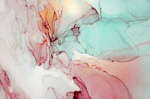 Abstract created using the technique of Alcohol ink. Macro photography of the smallest details of a panting. The panting shows how overflows of shades and colors of paint resemble space motifs. photo