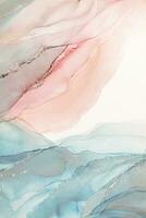 Painting created with alcohol ink. Soft smooth color transitions combined with clear gold and silver edges. Blue, pink, green abstract color combination. photo