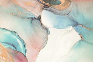 Painting created with alcohol ink. Soft smooth color transitions combined with clear gold and silver edges. Blue, pink, green abstract color combination. photo