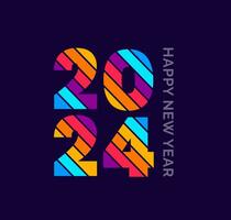 2024 Happy New Year colorful Text logo typography design concept. Xmas greetings with 2024 numbers in the form of colored stained glass. Art design template 2024. calligraphy Vector illustration.