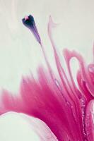 Abstract created using the technique of liquid acrylic. Macro photography of the smallest details of a panting. The panting shows how overflows of shades and colors of paint resemble space motifs. photo