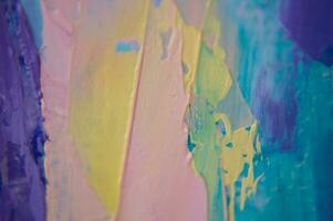 Fragment. Multicolored texture painting. Abstract art background. oil on canvas. Rough brushstrokes of paint. Closeup of a painting by oil and palette knife. Highly-textured, high quality details. photo