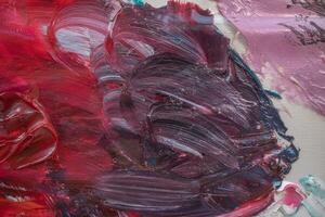 Fragment. Multicolored texture painting. Abstract art background. oil on canvas. Rough brushstrokes of paint. Closeup of a painting by oil and palette knife. Highly-textured, high quality details. photo
