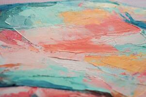 Fragment. Multicolored texture painting. Abstract art background. oil on canvas. Rough brushstrokes of paint. Closeup of a painting by oil and palette knife. Highly-textured, high quality details. photo