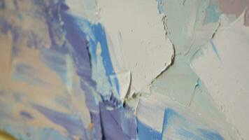 Fragment. Multicolored texture painting. Abstract art background. oil on canvas. Rough brushstrokes of paint. Closeup of a painting by oil and palette knife. Highly-textured, high quality details. photo