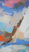 Fragment. Multicolored texture painting. Abstract art background. oil on canvas. Rough brushstrokes of paint. Closeup of a painting by oil and palette knife. Highly-textured, high quality details. photo