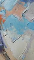 Fragment. Multicolored texture painting. Abstract art background. oil on canvas. Rough brushstrokes of paint. Closeup of a painting by oil and palette knife. Highly-textured, high quality details. photo