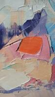 Fragment. Multicolored texture painting. Abstract art background. oil on canvas. Rough brushstrokes of paint. Closeup of a painting by oil and palette knife. Highly-textured, high quality details. photo