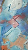 Fragment. Multicolored texture painting. Abstract art background. oil on canvas. Rough brushstrokes of paint. Closeup of a painting by oil and palette knife. Highly-textured, high quality details. photo