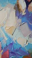 Fragment. Multicolored texture painting. Abstract art background. oil on canvas. Rough brushstrokes of paint. Closeup of a painting by oil and palette knife. Highly-textured, high quality details. photo