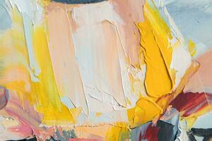 Painting in multicolored tones. Conceptual abstract painting. Closeup of a painting by oil and palette knife on canvas. photo