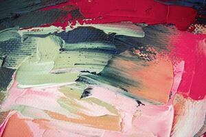 Oil cat portrait painting in multicolored tones. Conceptual abstract painting. Closeup of a painting by oil and palette knife on canvas. photo