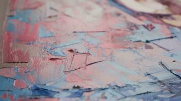 Oil painting on canvas. Multicolored bright texture. Fragment of artwork. Spots of oil paint. Brushstrokes of paint photo