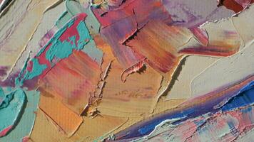Oil painting on canvas. Multicolored bright texture. Fragment of artwork. Spots of oil paint. Brushstrokes of paint photo