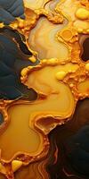 resumen hipnótico espejismo de oro lava terminado oro color. resumen antecedentes con oro líquido lava fluido en curvas. foto