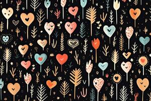 Set of Valentine's day in boho style. Illustrations of heart, flower wreath, feathers, frames and bird. Collection for valentine, card or postcard photo