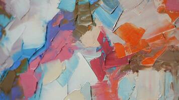 Fragment. Multicolored texture painting. Abstract art background. oil on canvas. Rough brushstrokes of paint. Closeup of a painting by oil and palette knife. Highly-textured, high quality details. photo