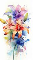 Colorful watercolor art. Isolated on white background. In a realistic manner, colorful, rainbow. Ideal for teaching materials, books and nature-themed designs. Paint splash icons. created by AI photo
