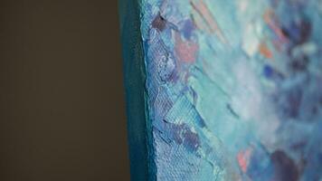Fragment of multicolored texture painting. Abstract art background. oil on canvas. Rough brushstrokes of paint. Closeup of a painting by oil and palette knife. Highly-textured, high quality details. photo