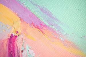 Oil painting in multicolored tones. Conceptual abstract closeup of a painting by oil and palette knife on canvas. photo