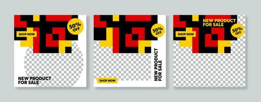 Set of Editable minimal square banner template. Black, red and yellow background color with stripe line shape. Suitable for social media post and web internet ads. vector