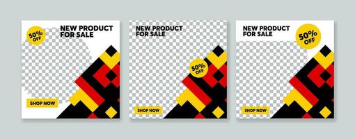 Set of Editable minimal square banner template. Black, red and yellow background color with stripe line shape. Suitable for social media post and web internet ads. vector