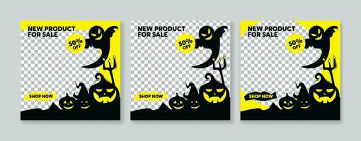 Halloween sale social media post template. Set of vector illustrations for social media.