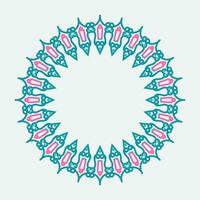 Decorative line art frame for design template. Elegant vector element Eastern style, place for text. blue and pink outline floral border. Lace illustration for invitations and greeting cards