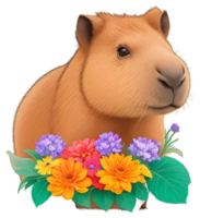 Capybara cute and colorful flowers png